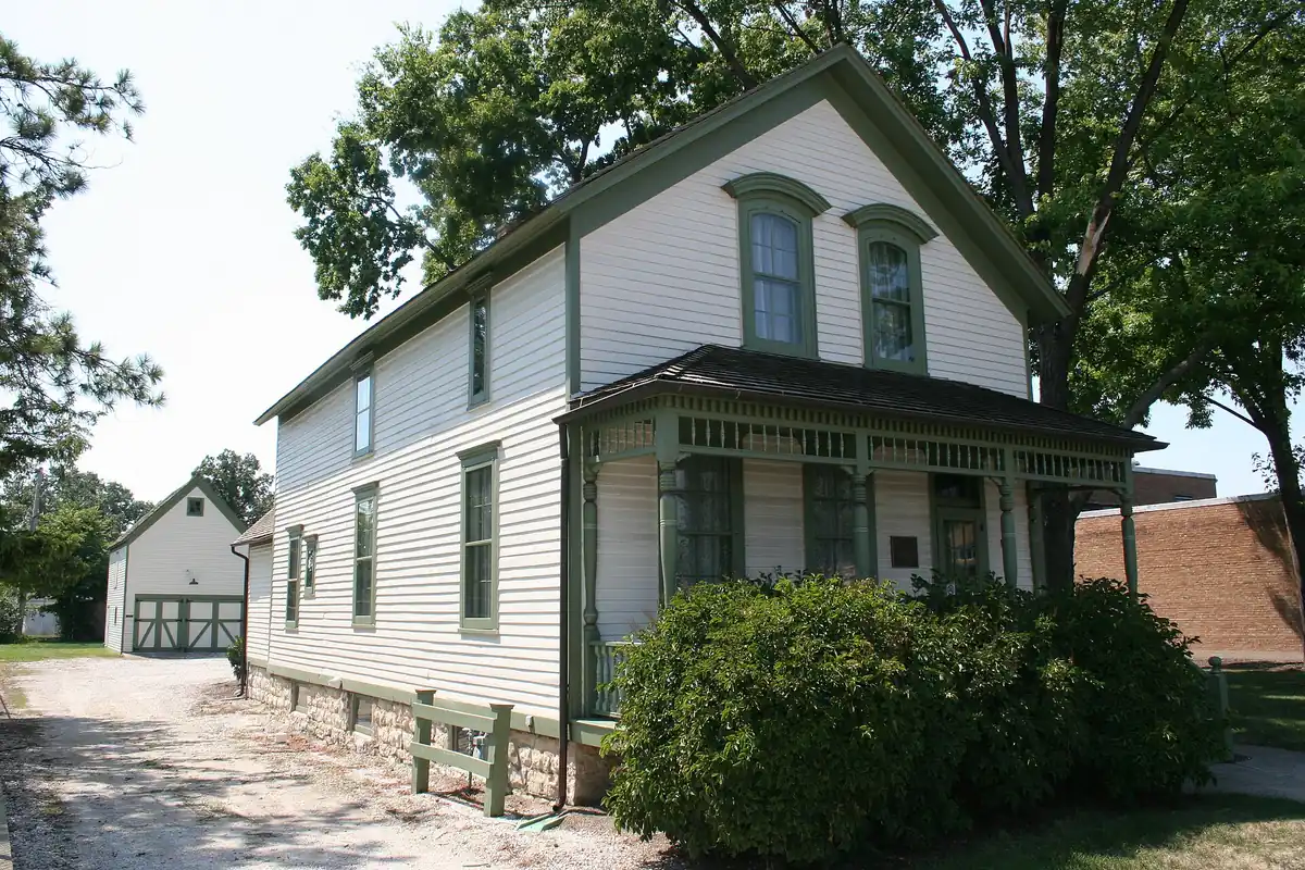 The historic Dorhmann-Buckman House, a white frame home in River Grove, Illinois