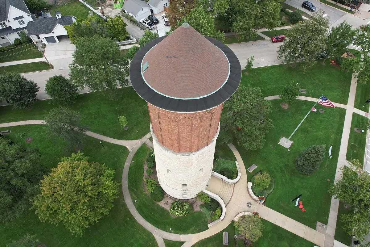 The historic water tower in Western Springs, Illinois